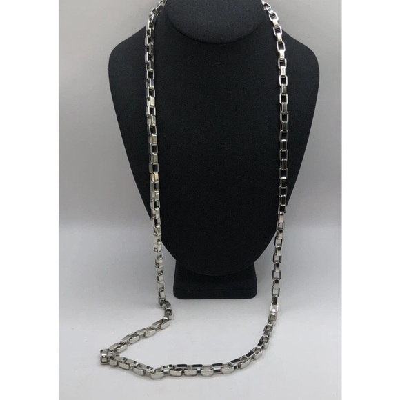 Vintage Long Box Link Necklace Large Links Silver Tone 36” - Picture 3 of 6